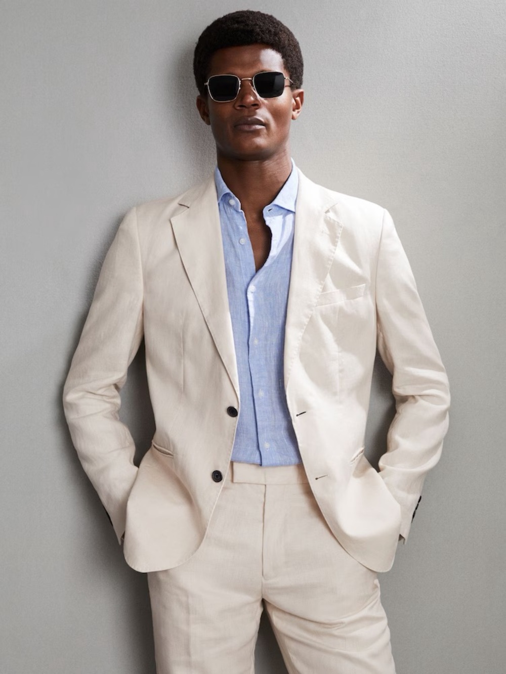 NWT Reiss Kin Cream Linen Suit Jacket - Classic Single-Breasted Blazer